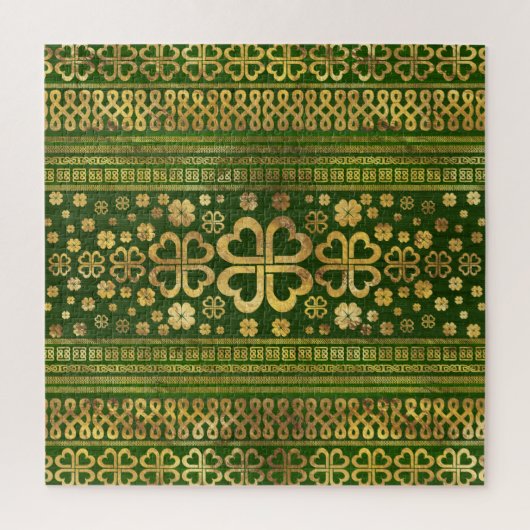 Shamrock Four-leaf Clover Green Wood en Gold Legpuzzel (Verticaal)