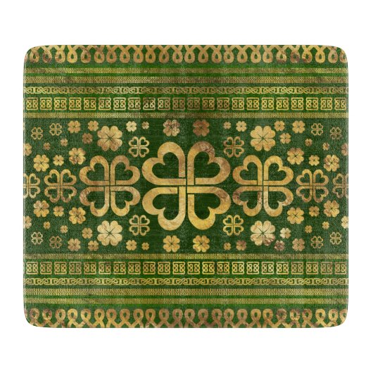 Shamrock Four-leaf Clover Green Wood en Gold Snijplank (Voorkant)
