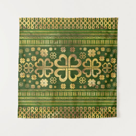 Shamrock Four-leaf Clover Green Wood en Gold Wandkleed (Voorkant)