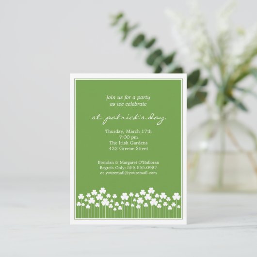 Shamrock Garden St Patricks Party Invitation Kaart (Staand voorkant)