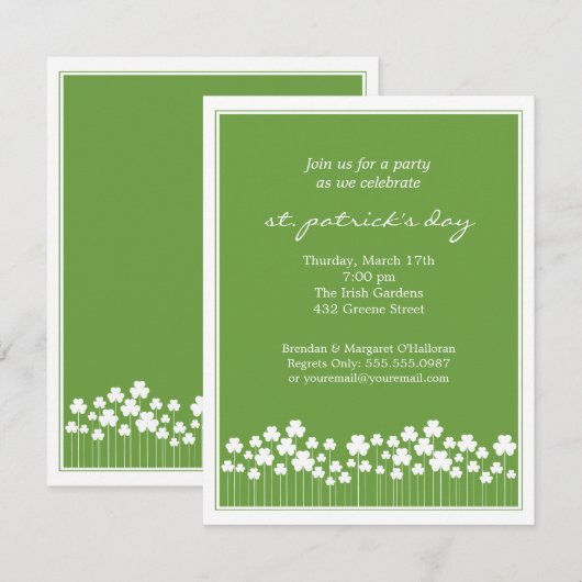 Shamrock Garden St Patricks Party Invitation Kaart (Voorkant / Achterkant)