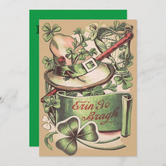 Shamrock gesp Petten pijp Shillelagh Kaart (Voorkant / Achterkant)