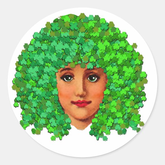 Shamrock Girl Ronde Sticker (Voorkant)