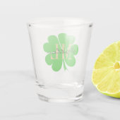 Shamrock Glas, Iers Lucky Clover, monogram Shot Glas (Achterkant)