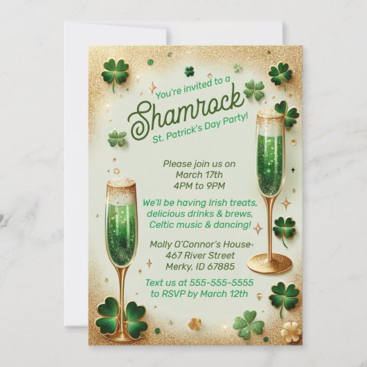 Shamrock Glitter St Patrick's Day Party Fest Kaart (Voorkant)