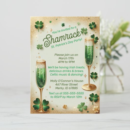 Shamrock Glitter St Patrick's Day Party Fest Kaart (Staand voorkant)