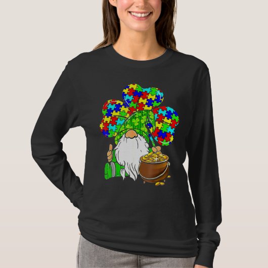 Shamrock Gnome Autism Support Happy St Patricks Da T-shirt (Voorkant)