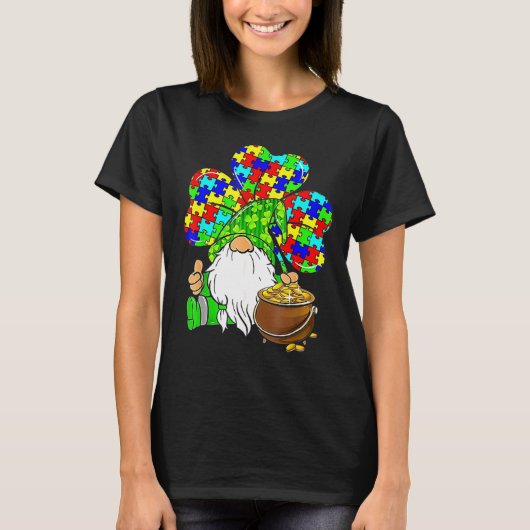 Shamrock Gnome Autism Support Happy St Patricks Da T-shirt (Voorkant)