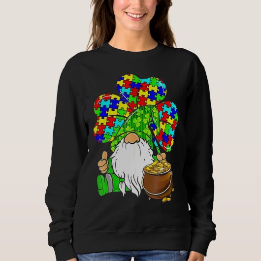 Shamrock Gnome Autism Support Happy St Patricks Da Trui (Voorkant)