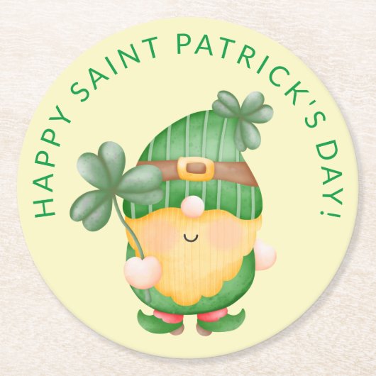 Shamrock Gnome Happy Saint Patrick's Day Ronde Kartonnen Onderzetter (Voorkant)