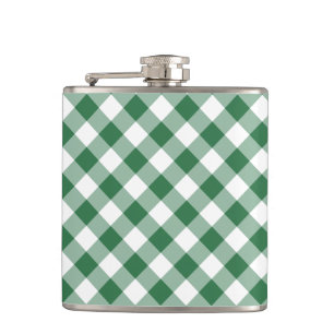 Shamrock Green and White Check Gingham Hip Flask Heupfles