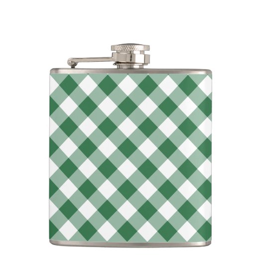 Shamrock Green and White Check Gingham Hip Flask Heupfles (Voorkant)