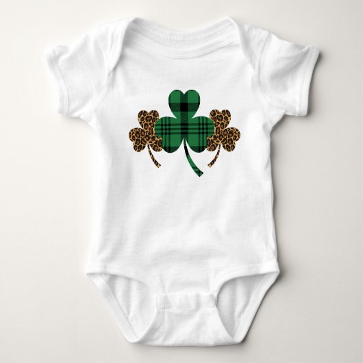 Shamrock Green Buffalo Plaid Patroon Luipaard Prin Romper (Voorkant)