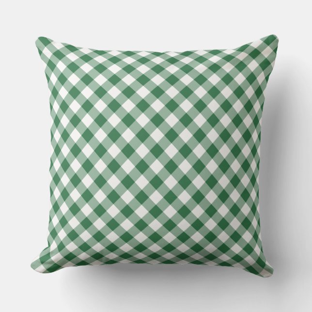 Shamrock Green en White Check Gingham Pillow Kussen (Voorkant)