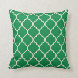 Shamrock Green en White Quatrefoil Pattern Kussen
