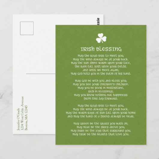 Shamrock Green Irish Blessing Briefkaart (Voorkant / Achterkant)