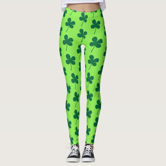 Shamrock Green Patrick`s Day Pattern Leggings (Voorkant)