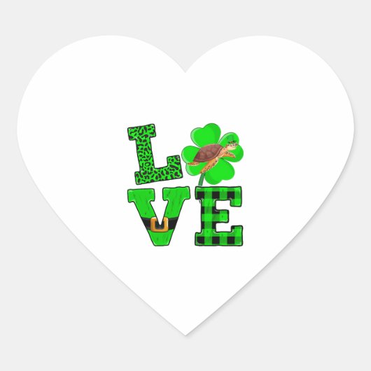 Shamrock Green Plaid Love Sea Turtle St Patrick'S Hart Sticker (Voorkant)