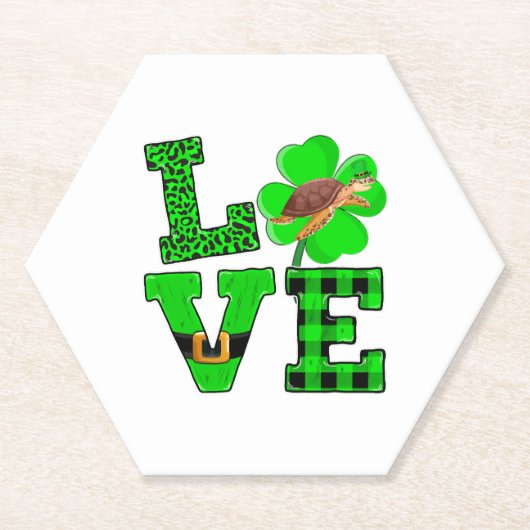 Shamrock Green Plaid Love Sea Turtle St Patrick'S Kartonnen Onderzetters (Voorkant)