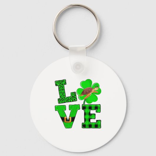 Shamrock Green Plaid Love Sea Turtle St Patrick'S Sleutelhanger (Voorkant)