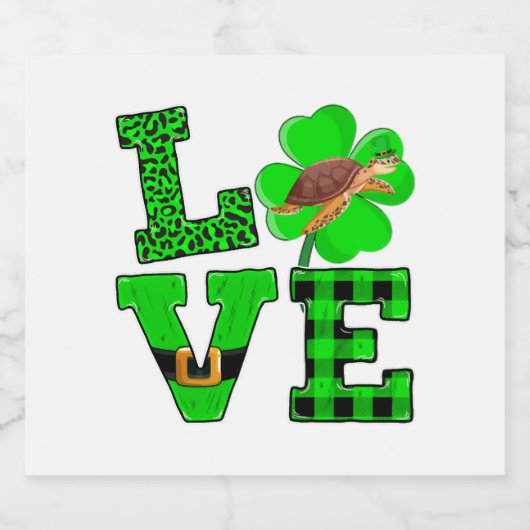 Shamrock Green Plaid Love Sea Turtle St Patrick'S Sparkling Wijnetiket (Enkel label)