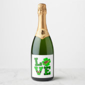 Shamrock Green Plaid Love Sea Turtle St Patrick'S Sparkling Wijnetiket (Voorkant)