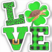 Shamrock Green Plaid Love Sea Turtle St Patrick'S Sticker (Voorkant)