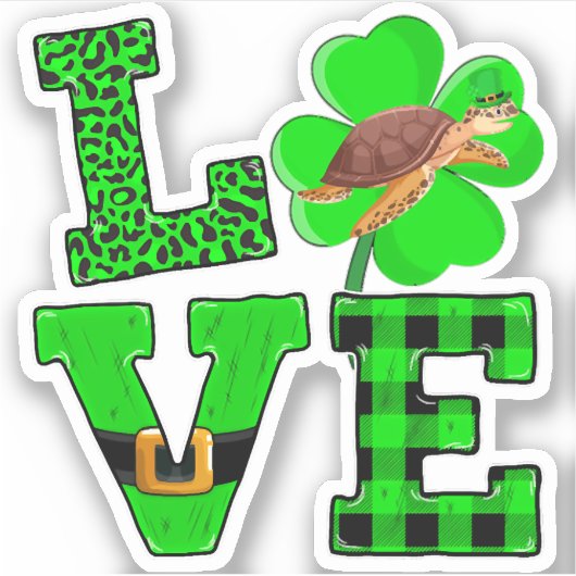 Shamrock Green Plaid Love Sea Turtle St Patrick'S Sticker (Voorkant)