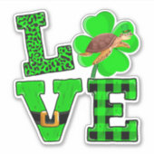 Shamrock Green Plaid Love Sea Turtle St Patrick'S Sticker (Voorkant)