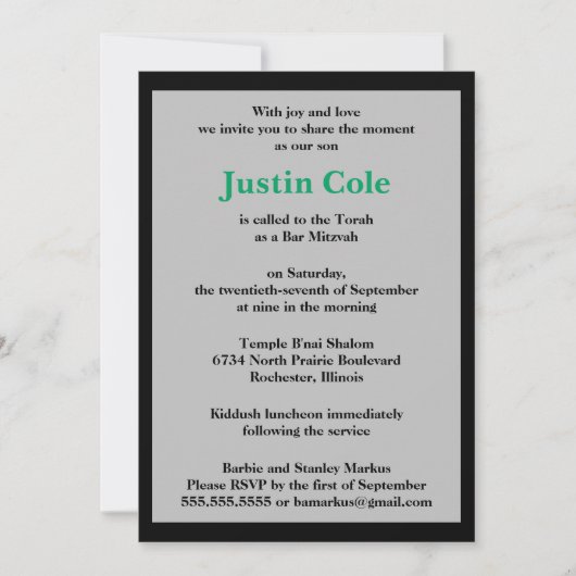 Shamrock Green Silver Stripes op Black Bar Mitswa Kaart (Voorkant)