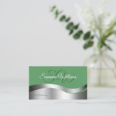 Shamrock Green Wavy Silver Decor Initialen Foto Visitekaartje (Staand voorkant)