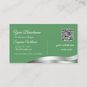 Shamrock Green Wavy Silver Decor Initialen QR Code Visitekaartje (Achterkant)