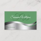 Shamrock Green Wavy Silver Decor Initialen QR Code Visitekaartje (Voorkant)