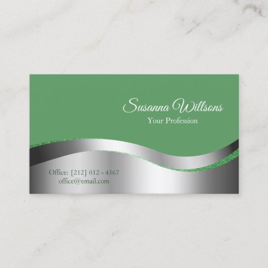 Shamrock Green Wavy Silver Decor Innovatief Visitekaartje (Voorkant)