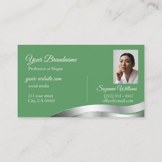 Shamrock Green Wavy Silver Decor met foto Visitekaartje (Achterkant)