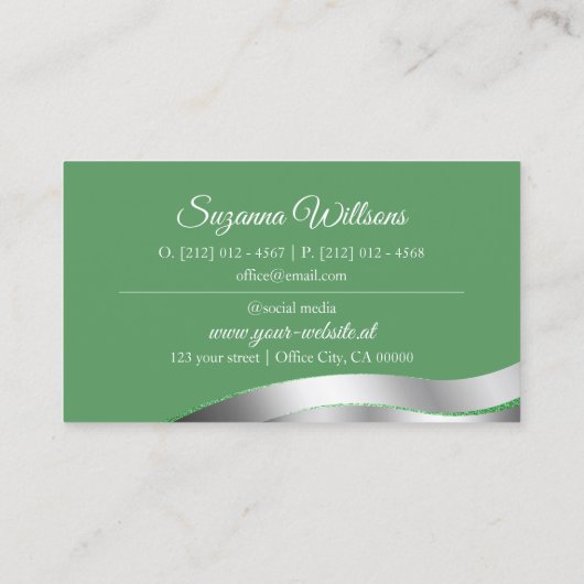 Shamrock Green Wavy Silver Decor met Initialen Visitekaartje (Achterkant)