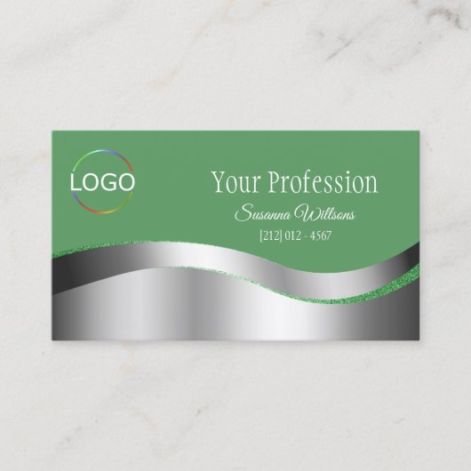 Shamrock Green Wavy Silver Decor met Logo Foto Visitekaartje (Voorkant)
