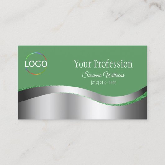 Shamrock Green Wavy Silver Decor met Merk Logo Visitekaartje (Voorkant)