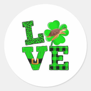 Shamrock Groen Geruit Liefde Zee Schildpad St Patr Ronde Sticker
