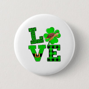 Shamrock Groen Geruite Liefde Zeeschildpad St Patr Ronde Button 5,7 Cm