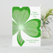Shamrock 'Happy St.Patrick's Day' uitnodiging wit (Staand voorkant)