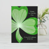 Shamrock 'Happy St.Patrick's Day' uitnodiging zwar (Staand voorkant)