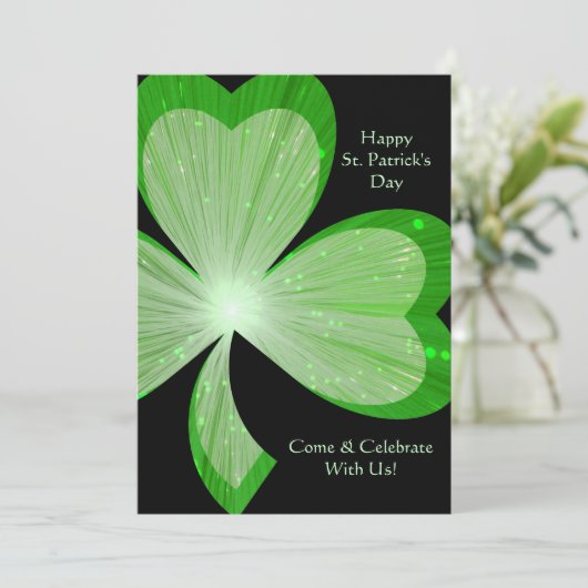 Shamrock 'Happy St.Patrick's Day' uitnodiging zwar (Staand voorkant)