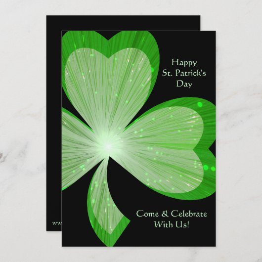 Shamrock 'Happy St.Patrick's Day' uitnodiging zwar (Voorkant / Achterkant)