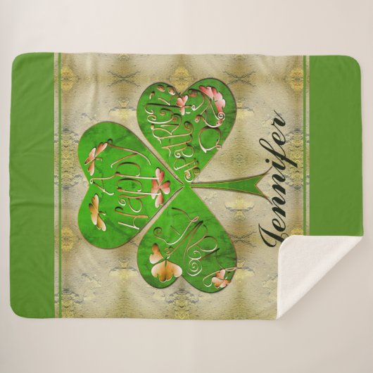 Shamrock "Happy St. Patrick's Sherpa Deken (Voorkant (horizontaal))