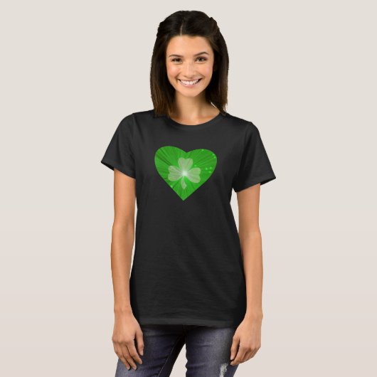 Shamrock Heart Basic American damt shirt zwart (Voorkant volledig)