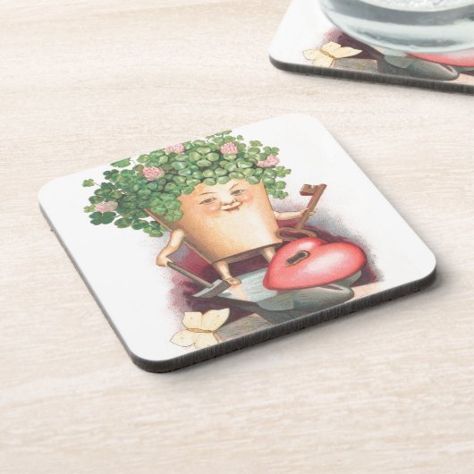 Shamrock Heart en Key St Patrick's Day Bier Onderzetter (Linkerzijde)