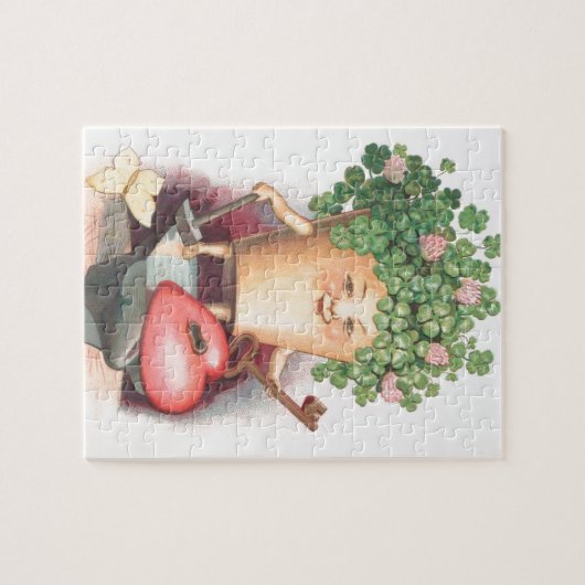  Shamrock Heart en Key St Patrick's Day Legpuzzel (Horizontaal)