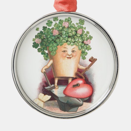  Shamrock Heart en Key St Patrick's Day Metalen Ornament (Voorkant)