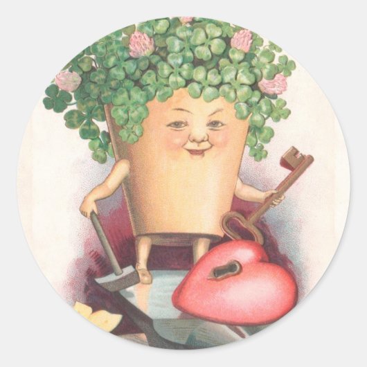  Shamrock Heart en Key St Patrick's Day Ronde Sticker (Voorkant)